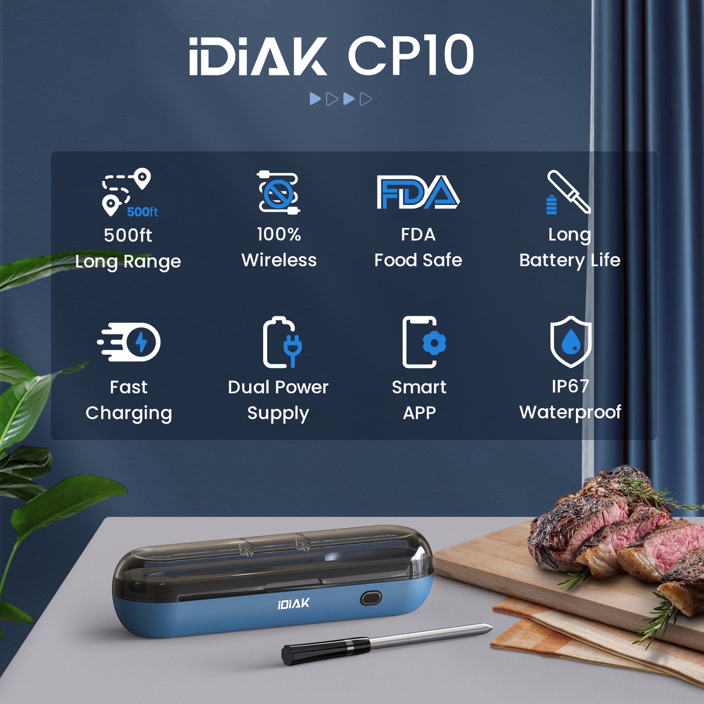 iDiAk CP10 New Gen Wireless Meat Thermometer for Grilling and Smoking