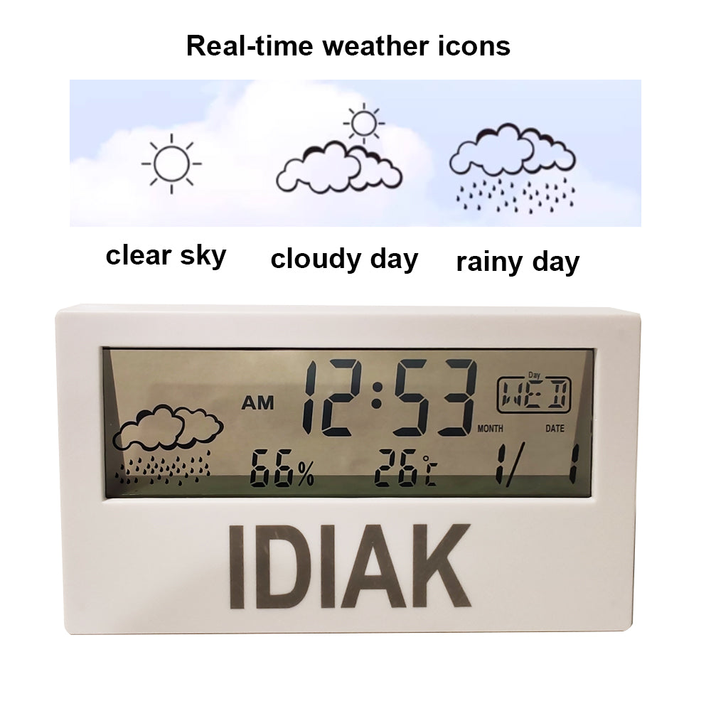 iDiAK Digital Alarm Clock, Electronic LED Time Display, Alarm Settings, Humidity & Temperature Detect for Bedroom, Bedside (White)