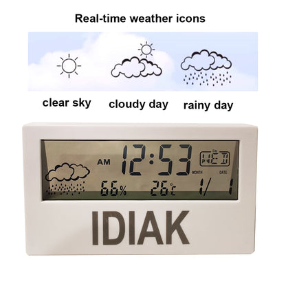 iDiAK Digital Alarm Clock, Electronic LED Time Display, Alarm Settings, Humidity & Temperature Detect for Bedroom, Bedside (White)